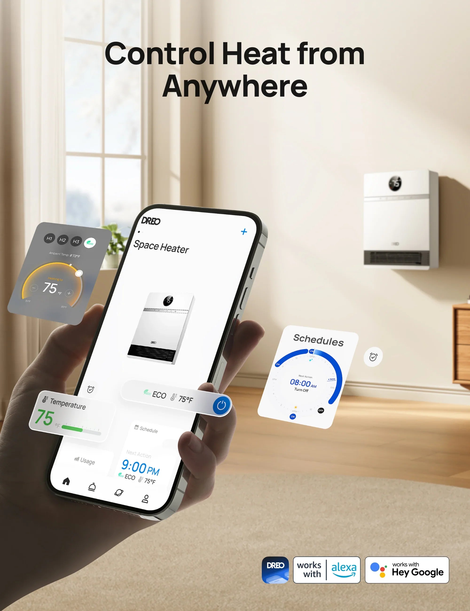 Smart Wall-mounted Heater WH517AS with ALCI Plug - DREO