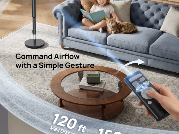 Living room scene with a person using a remote control, a child reading a book on a couch, and a cat sitting next to them.